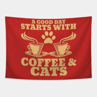 " A Good Day Starts With Coffee & Cats" Unisex Shirt Tapestry