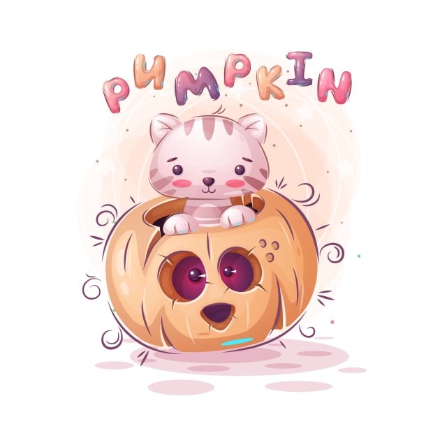 Funny cat Halloween -  New Year - Pumpkin - Kitty by  El-Aal