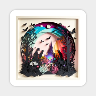 3D Effect Papercut Art - Fairytale Scene Magnet