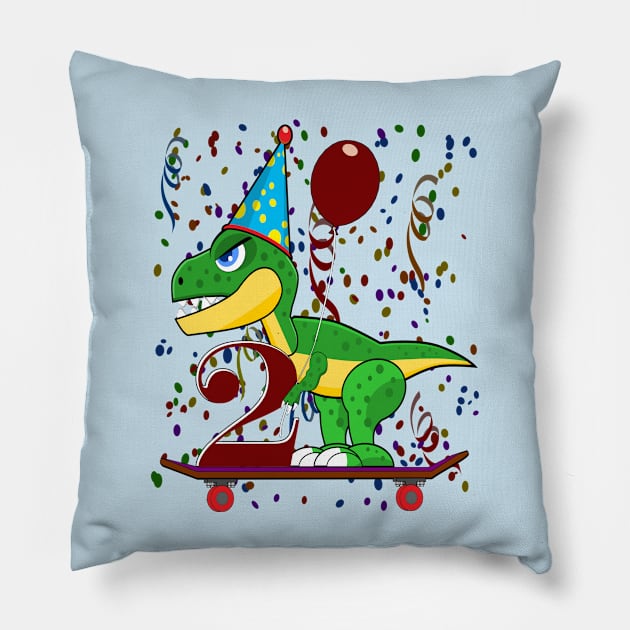 Kids Two 2 Years Old Dinosaur Birthday Pillow by Mindseye222