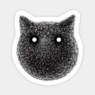 Cat Face Round Black and White Grungy and Scribble Style Hand Drawn Illustration Magnet