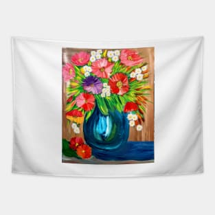 Some abstract mixed flowers in a metallic vase Tapestry