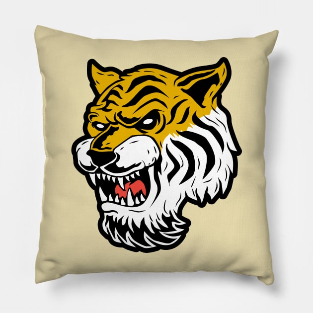 Retro Cartoon Tiger Head Pillow by SLAG_Creative