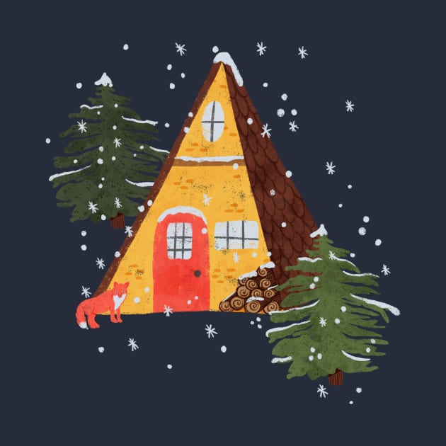 Snowy A-frame Cabincore Forest by Maddyslittlesketchbook