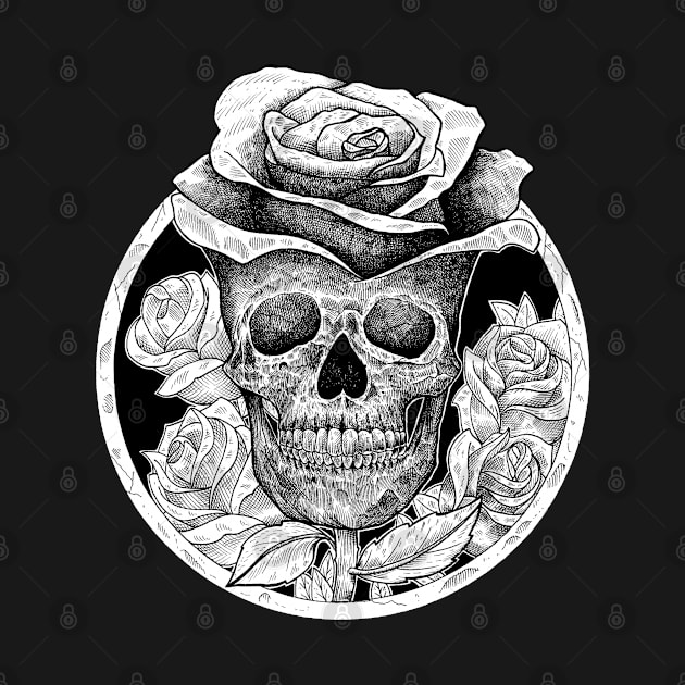 Skull head rose black and white by Darts design studio