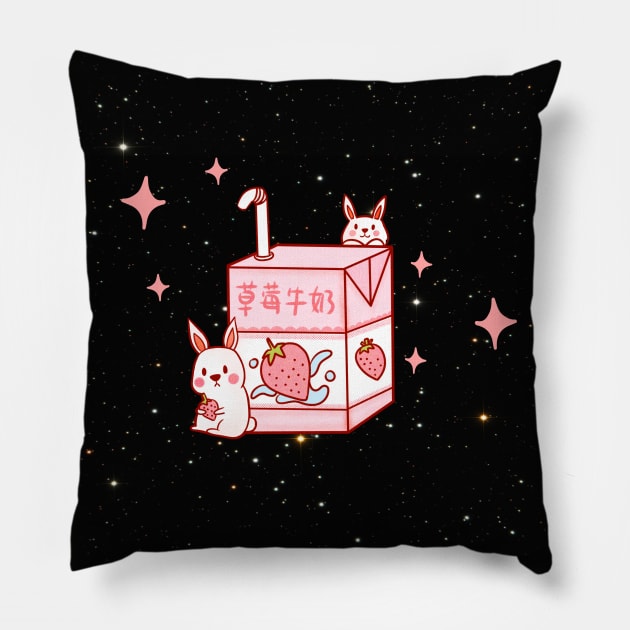 Japanese aesthetics kawaii strawberry milk shake Pillow by Vintage Dream