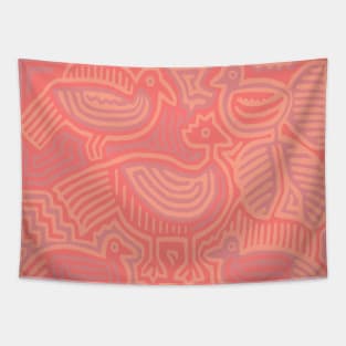 Peach Fuzz Chickens Tapestry