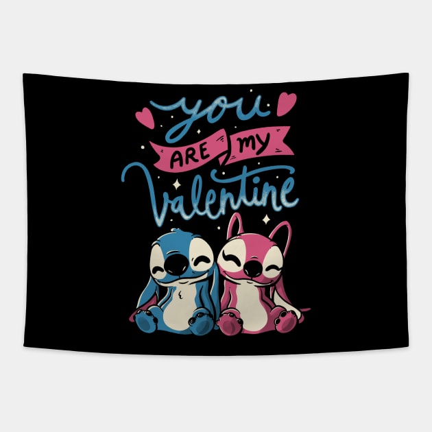 You Are My Valentine - Cute Alien Cartoon Gift Tapestry by eduely