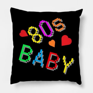 80s Baby. Fun Retro Statement with Hearts. (Black Background) Pillow