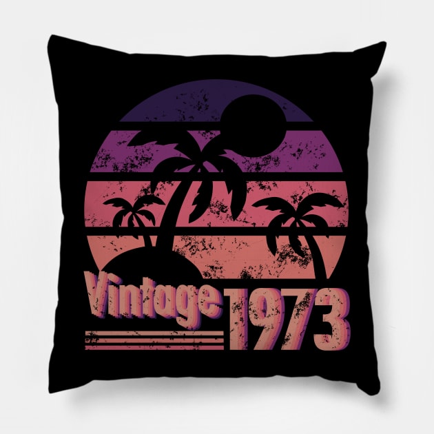 Best of 1973 Cool Vintage Sunset on the Beach Pillow by Whisky1111