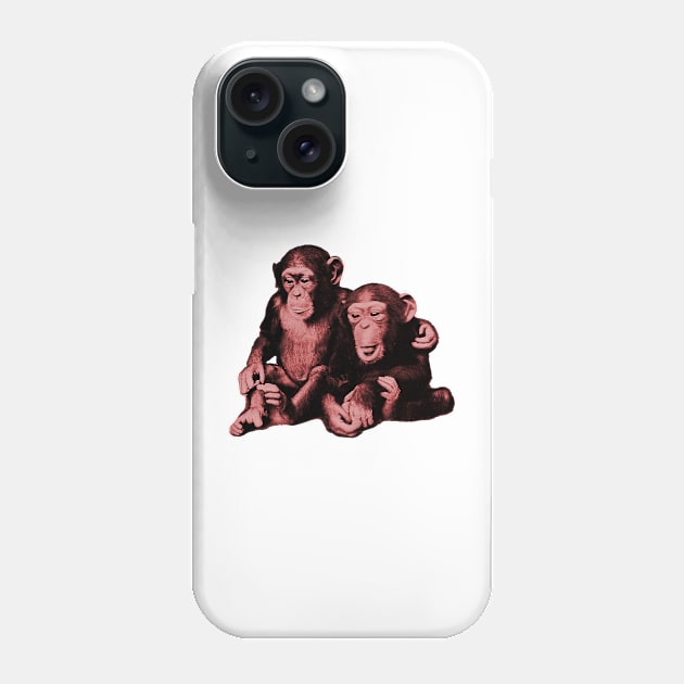 Two baby chimps monkey brothers hugging Phone Case by Captain-Jackson