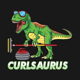 cool Dinosaur curling T Rex curler winter ice Sports Curling T-Shirt