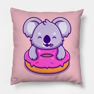 Cute Koala Holding Doughnut Cartoon Pillow