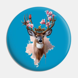 Deer with bird and flowers Pin