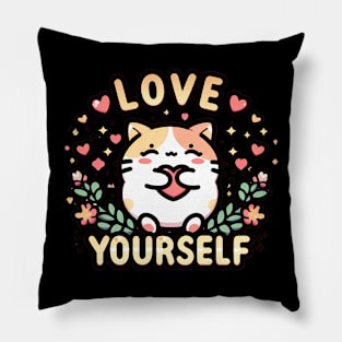 Love yourself - Cute kawaii cats with inspirational quotes Pillow