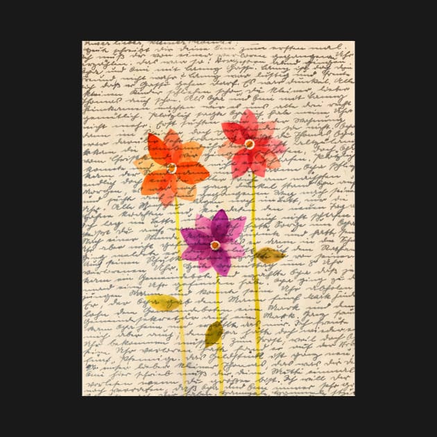 Flowers composition on aged handwriting page by redwitchart