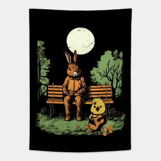 Rabbit and Cute Guitar-Playing Chicken Tapestry