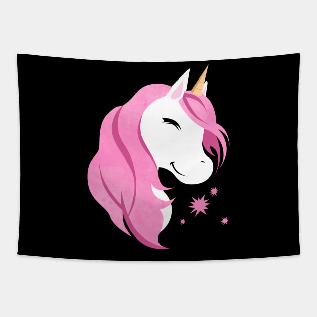 Cute Pink Unicorn Tapestry by Imutobi