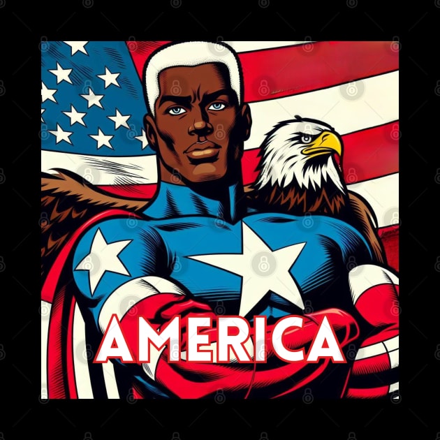 America Black Comic Book Superhero Patriotic USA July 4 by Woodpile