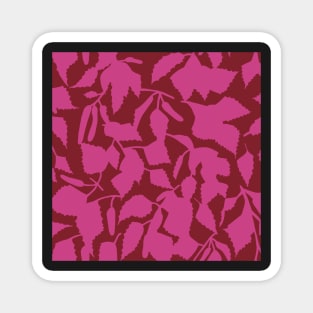 Birch leaves fuchsia on red, seamless pattern Magnet