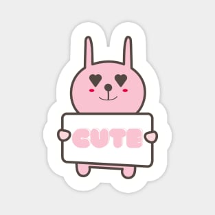 Pink Bunny with Cute sign Magnet