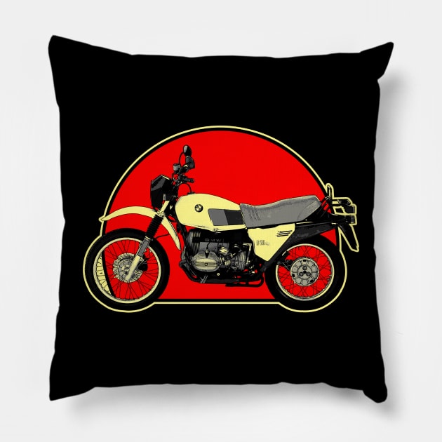 1980 BMW R 80 G-S Retro Red Circle Motorcycle Pillow by Skye Bahringer