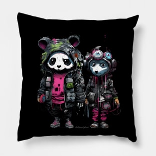 Cyberpunk Panda and Urban Friend, Splash Pillow