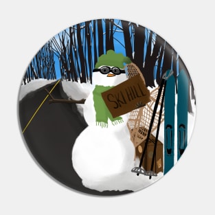 Ski Hill Bound Snowman Hitchhiker Pin