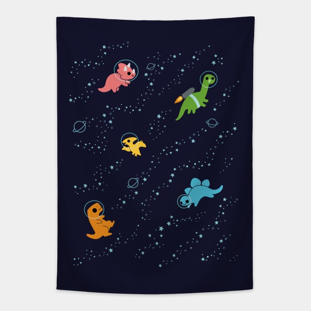 Dinosaurs In Space Tapestry by KristyKate