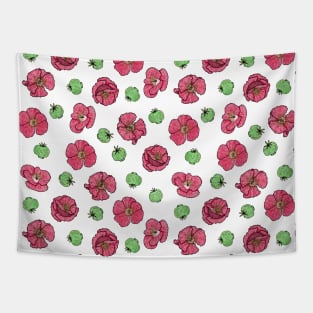 Poppies flowers and seeds pattern - White Tapestry