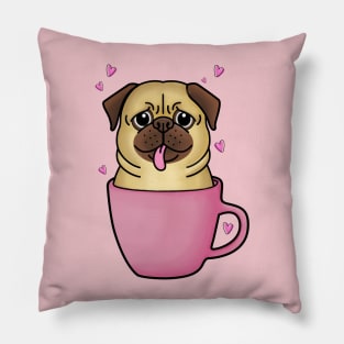 Pug in A Pink Mug Pillow