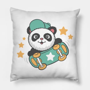 Cute Panda Cartoon Playing Skateboard Pillow