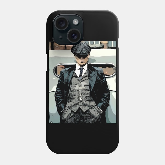 well shelved, thomas shelby leans against a car with his hands in his pants and hat pulled deep into his face as abstract art (vers. 3) Phone Case by ComicPrint