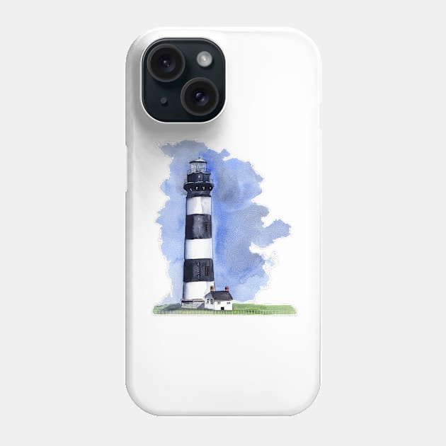Bodie Island Lighthouse Watercolor Painting Phone Case by Sandraartist