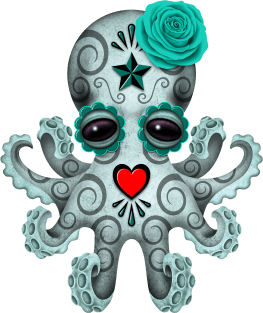 Blue Day of the Dead Sugar Skull Baby Octopus Magnet