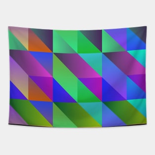 Blue Gray Teal Green Gold and Aqua Modern Geometric Box Pattern Tapestry