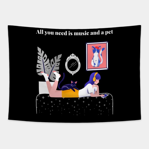 All you need is music and a pet Tapestry by InkBlitz