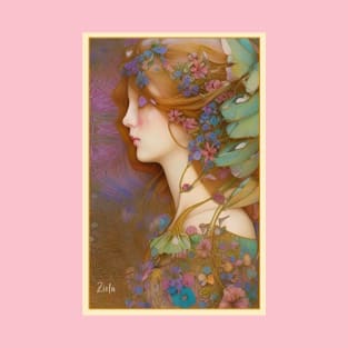 Pretty girl enchanting Art Deco flower goddess T-Shirt