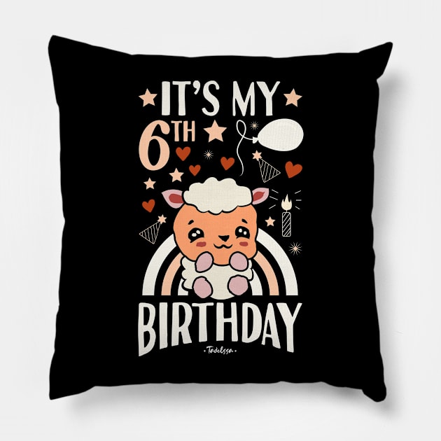 It's My 6th Birthday Sheep Pillow by Tesszero