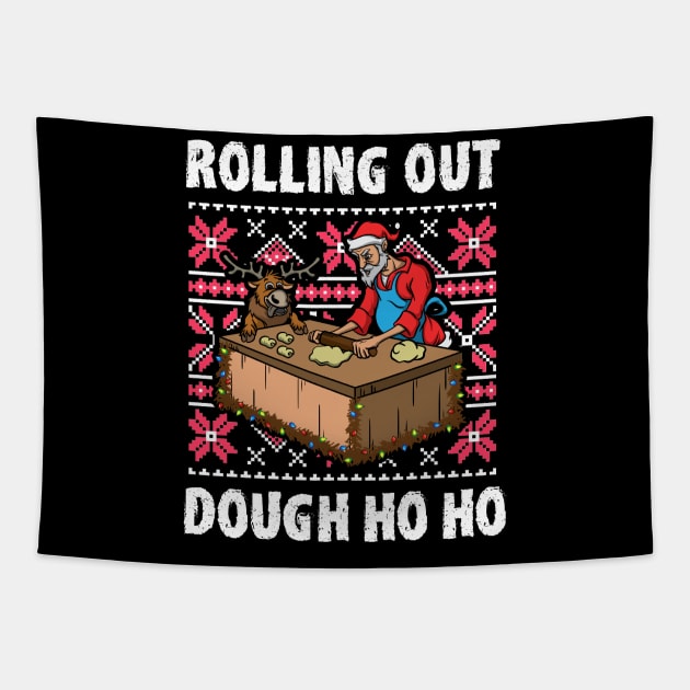 Foodie Gifts Food Coma Ugly Christmas Pun Santa Claus Tapestry by TellingTales