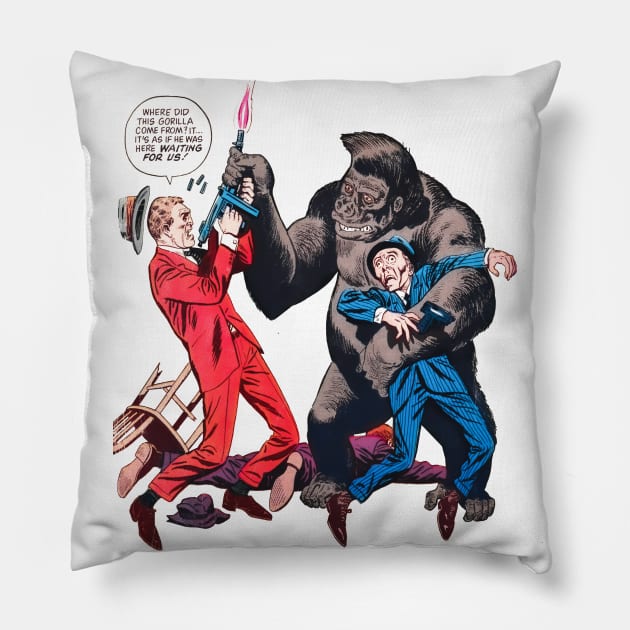 Funny Gorilla Monkey Primate King Kong Red Blue Retro Comic Vintage Cartoon Pillow by REVISTANGO