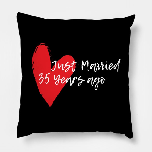 Just Married 35 Years Ago Wife Husband Anniversary Gift Pillow by NickDezArts