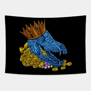 Crown and gold coins - Royalcore wolf skull Tapestry