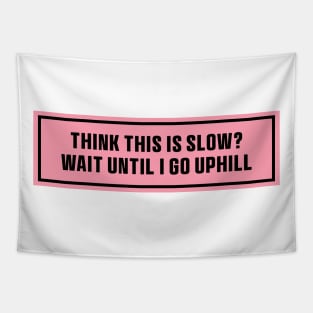 Pink Think This is Slow Wait Until I Go Uphill Bumper Sticker, Funny cat Tapestry