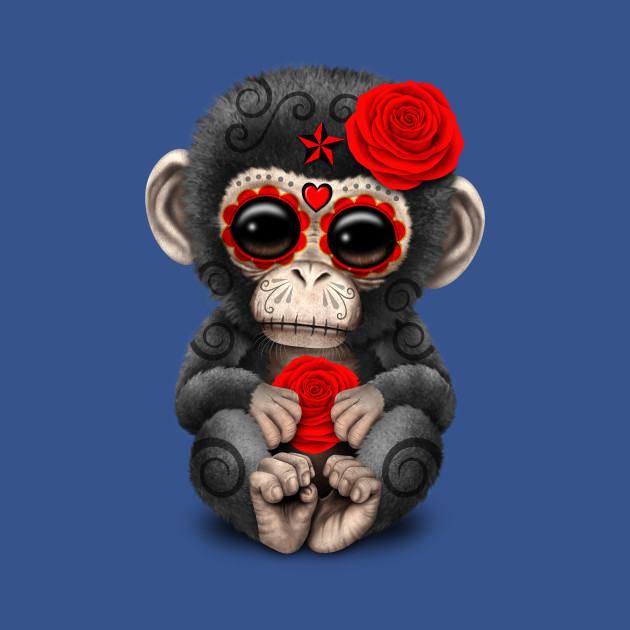 Disover Red Day of the Dead Sugar Skull Baby Chimp - Day Of The Dead - T-Shirt