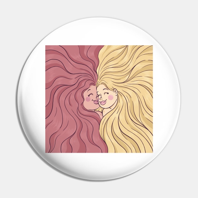 Smiling Long Hair Girls Pin by Mako Design 