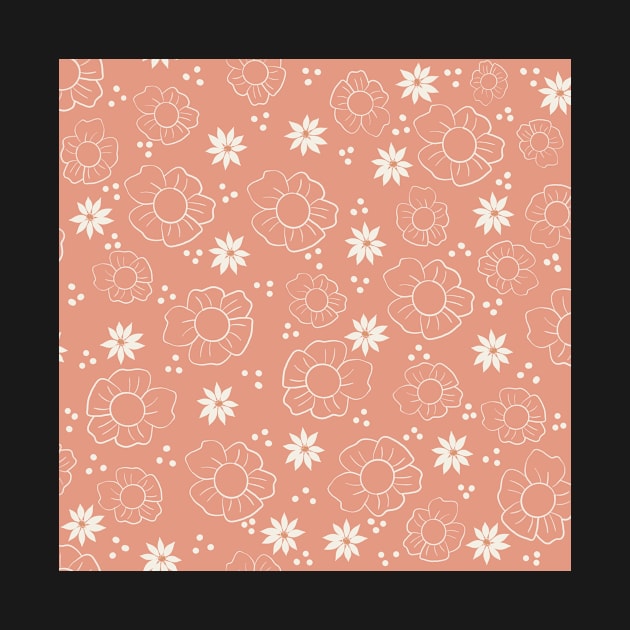 Botanical  Peach and White Pattern by WalkSimplyArt