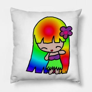 Kawaii Rainbow Hula Girl Pillow