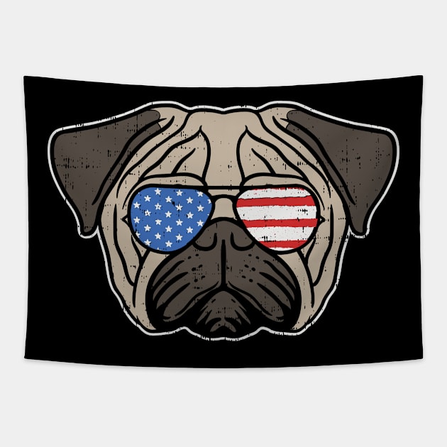 Cute Pug American Flag Dog T-Shirt 4th of July Patriotic Shirt United States Gift Tapestry by Shirtbubble