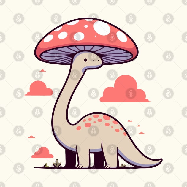 Kawaii simple Mushroom Hat Dinosaur Brontosaurus by TomFrontierArt